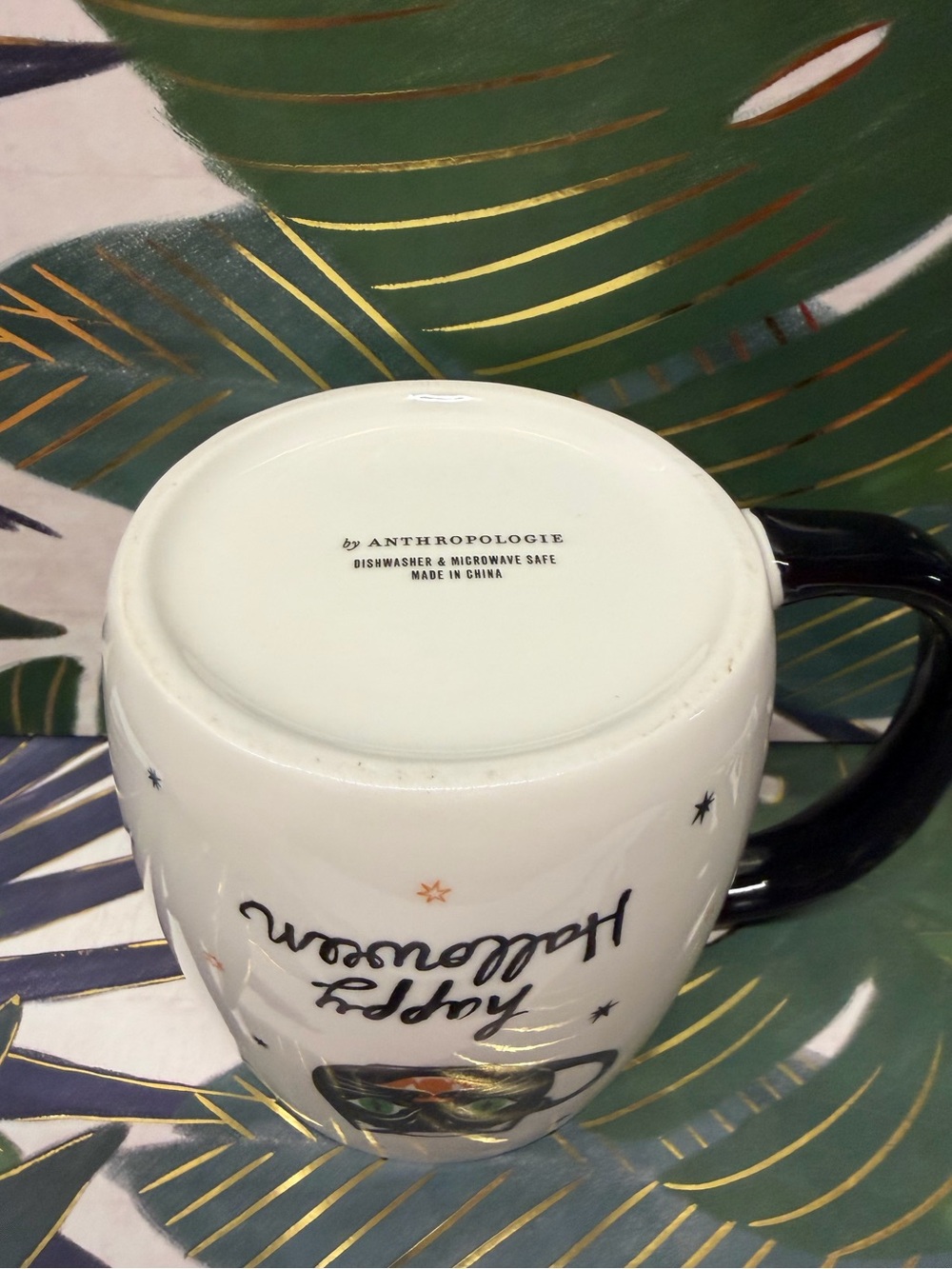 Anthropologie Happy Halloween Black Cat Ghost Mug Ceramic NIB - Picture 10 of 12